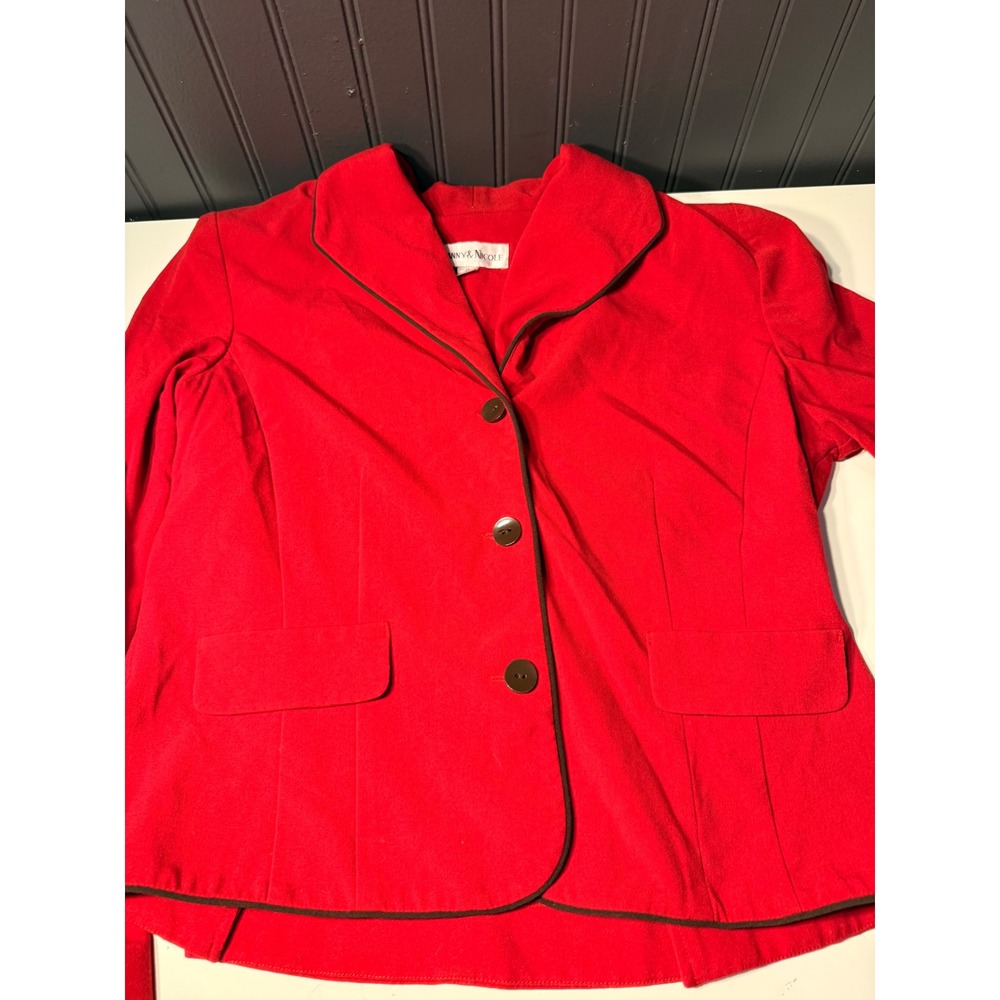 Danny & Nicole Red Blazer Three Button Notched Lapel Contrast Trim Pockets